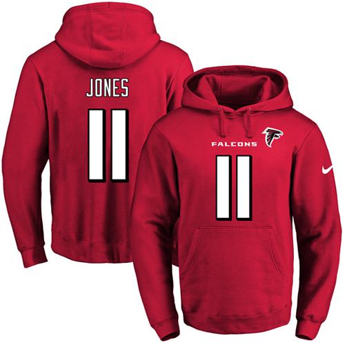 Nike Falcons #11 Julio Jones Red Name & Number Pullover NFL Hoodie - Click Image to Close